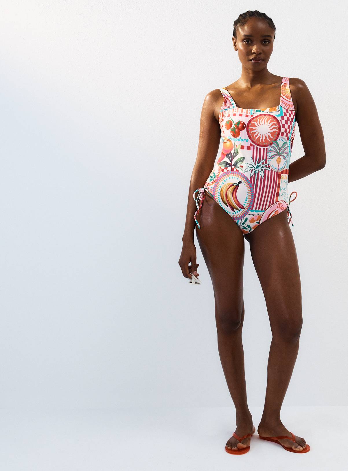 Pink Postcard Print Square Neck Swimsuit 14 - Image 2